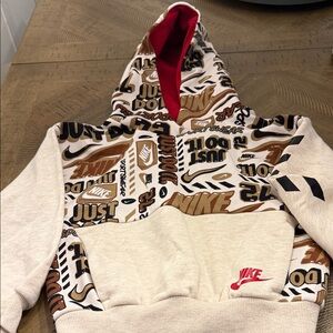 Nike Beige Graphic 'Just Do It' Hoodie with Red Lined Hood